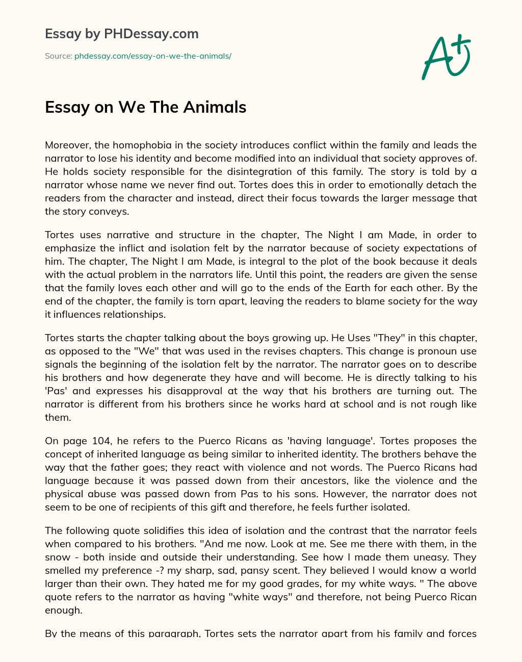 Essay on We The Animals essay