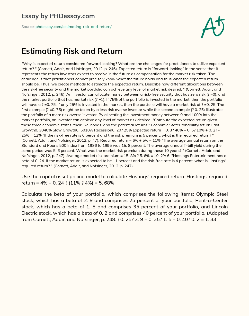 Estimating Risk and Return essay