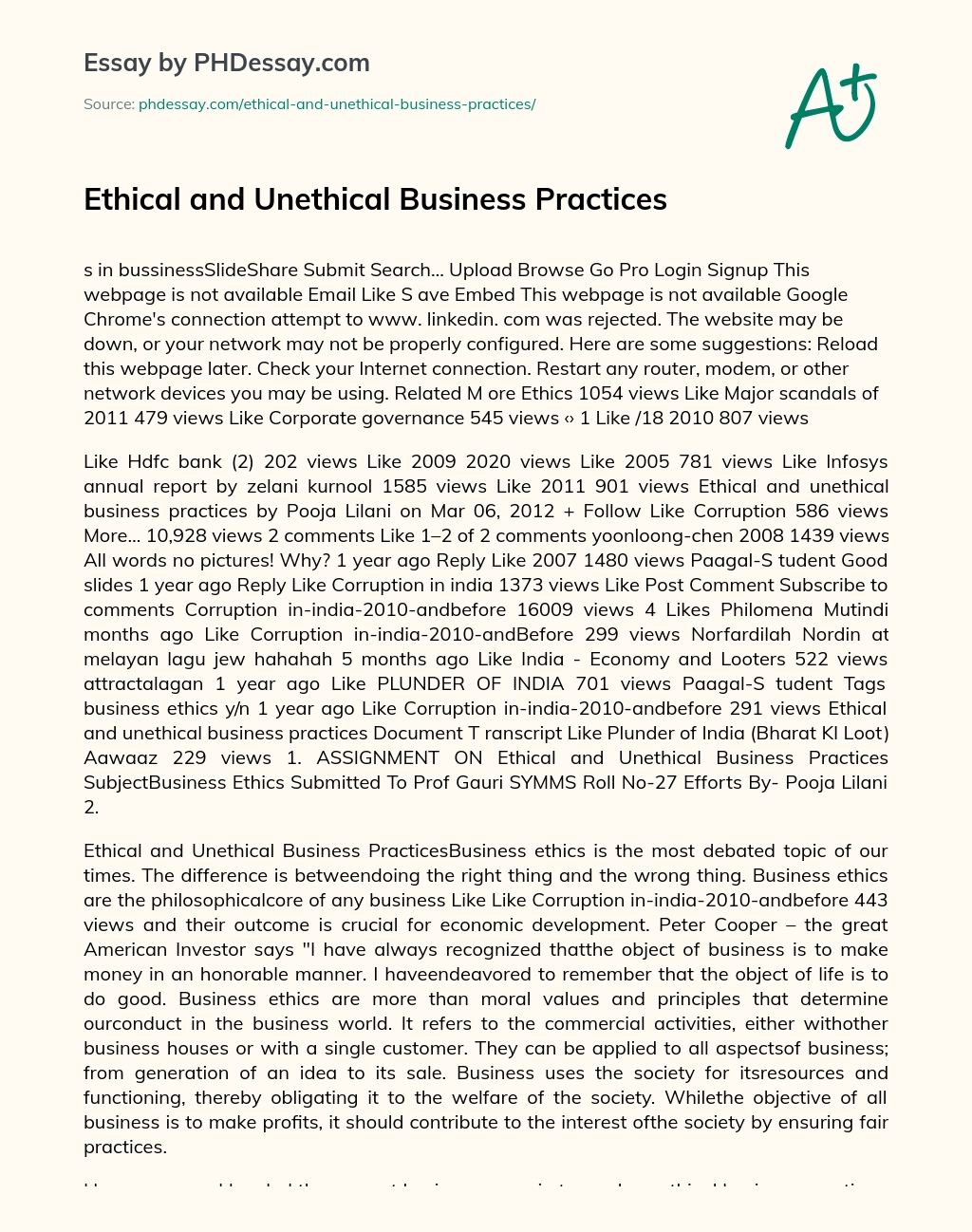 Ethical and Unethical Business Practices essay