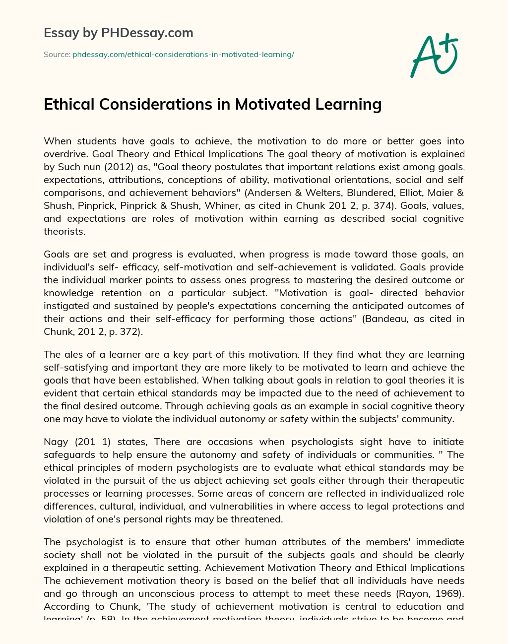 Ethical Considerations in Motivated Learning essay