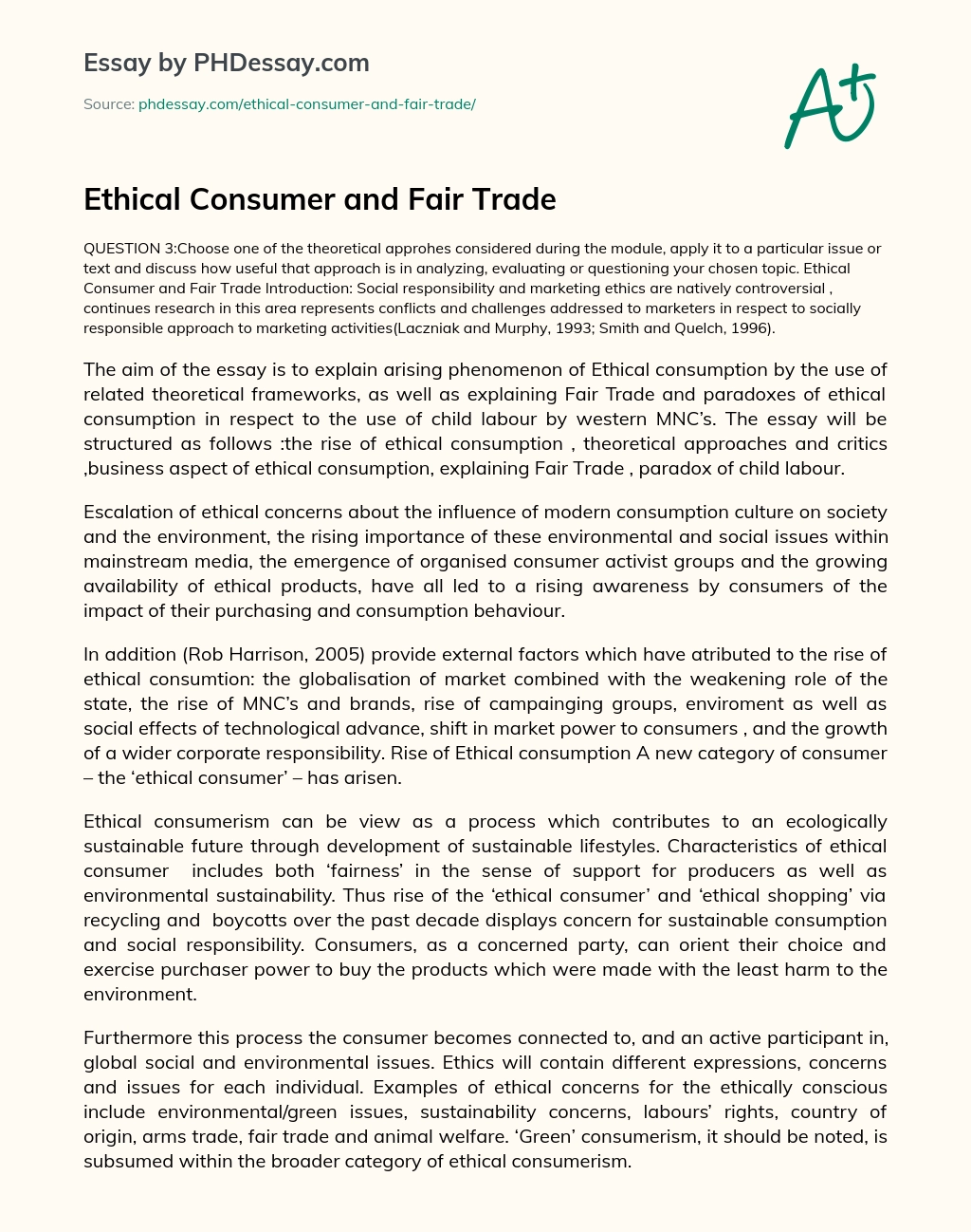 Ethical Consumer and Fair Trade essay