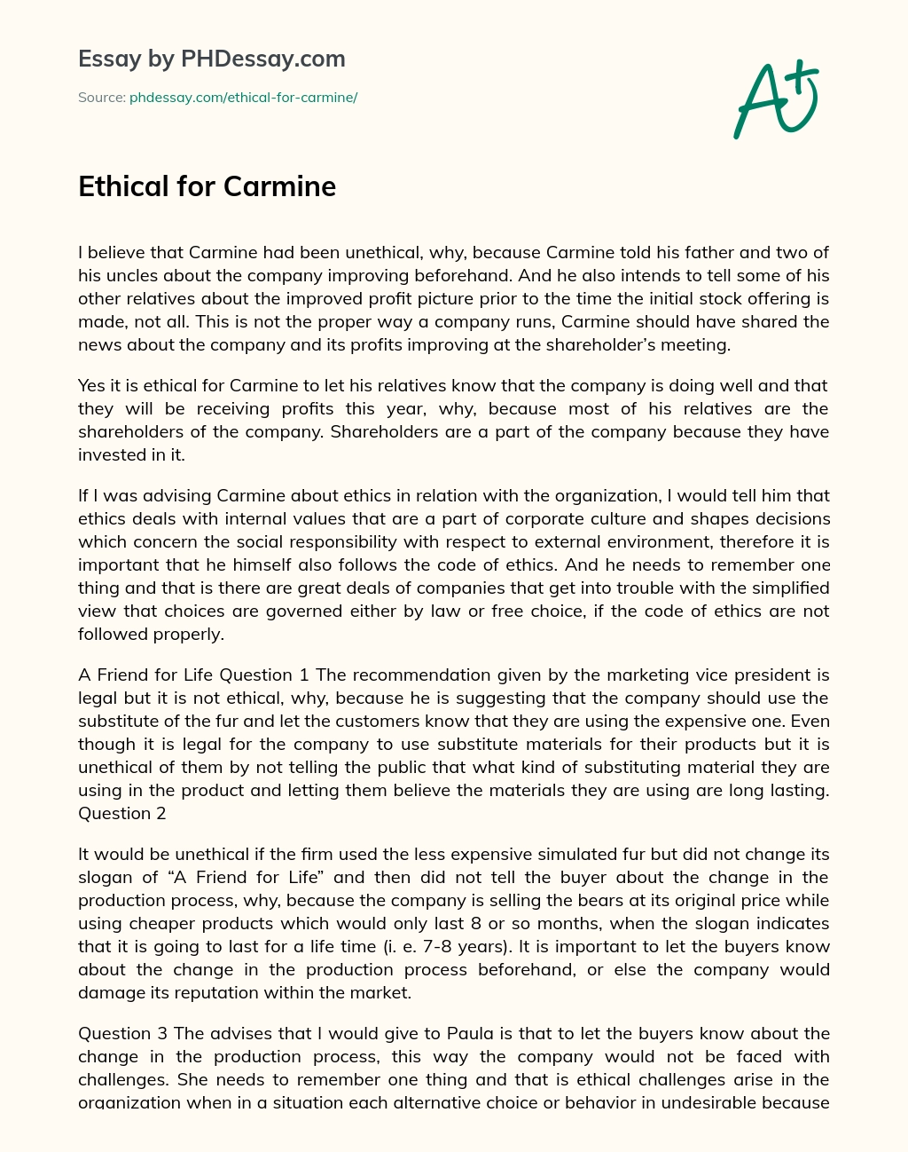 Ethical for Carmine essay