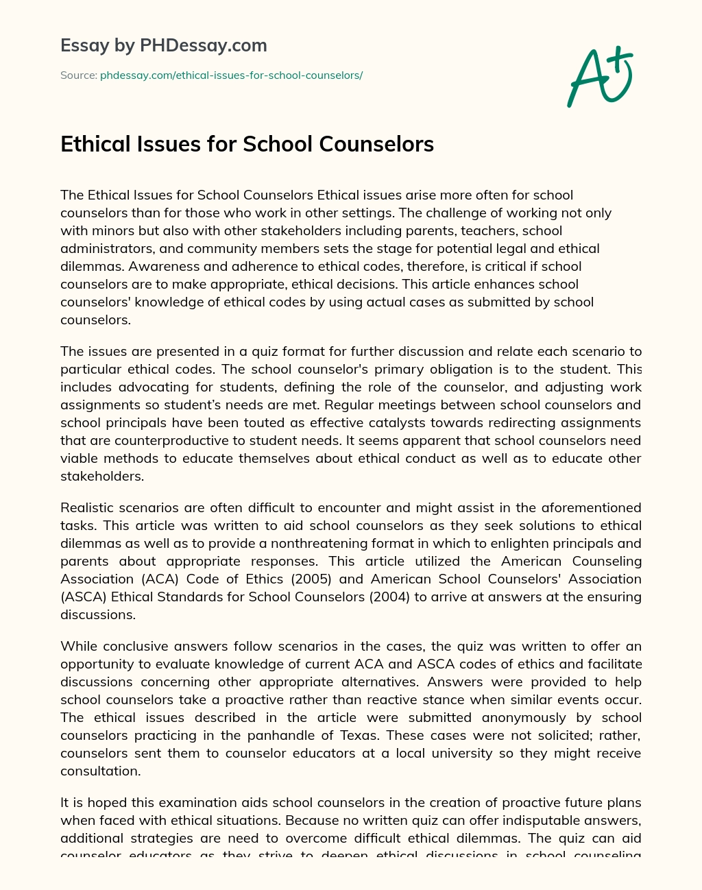Ethical Issues for School Counselors essay