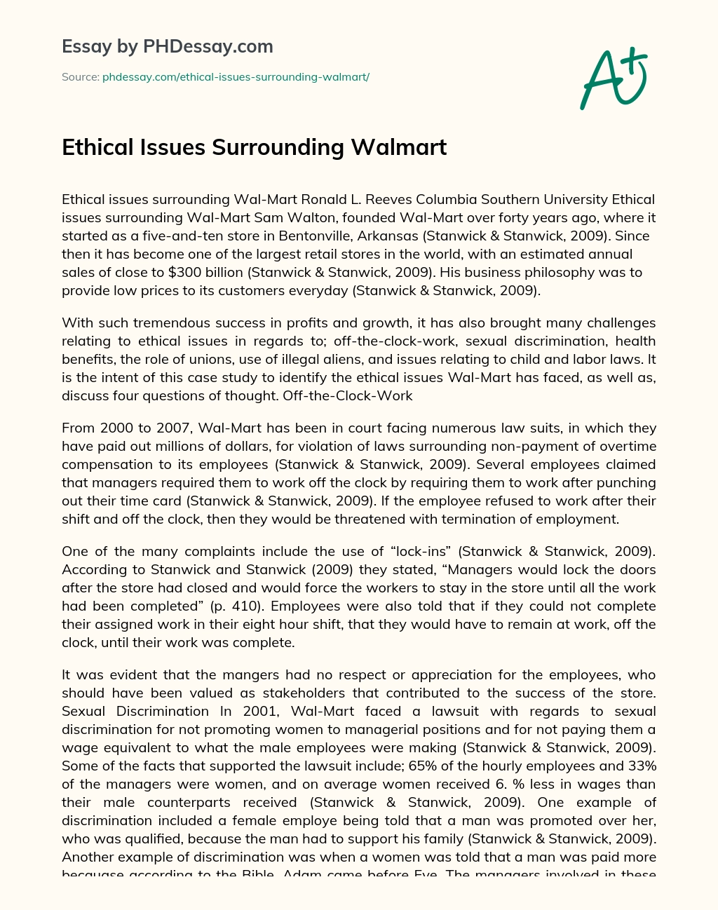 Ethical Issues Surrounding Walmart essay