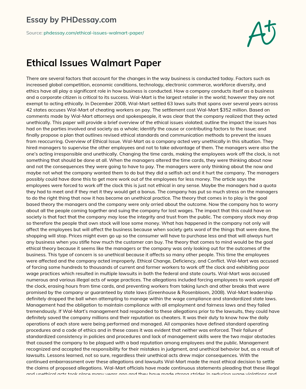 Ethical Issues Walmart Paper essay