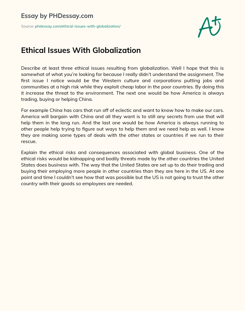 Ethical Issues With Globalization essay