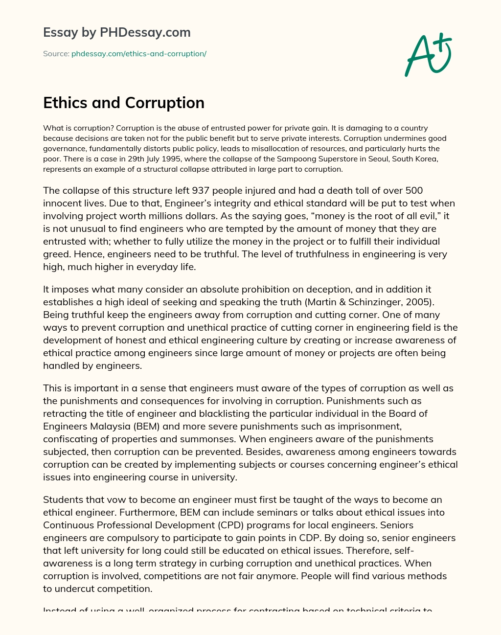 Ethics and Corruption essay