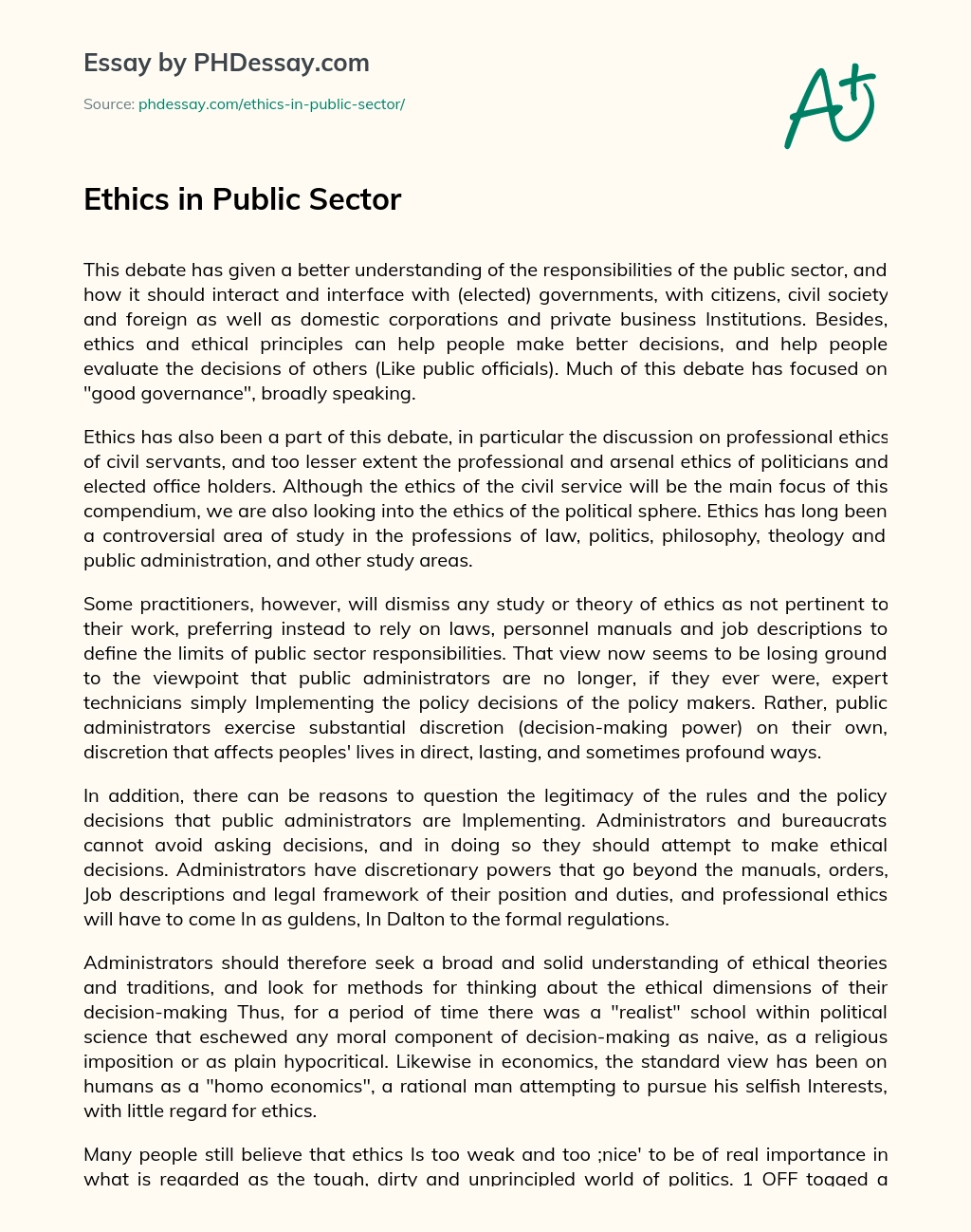 Ethics in Public Sector essay