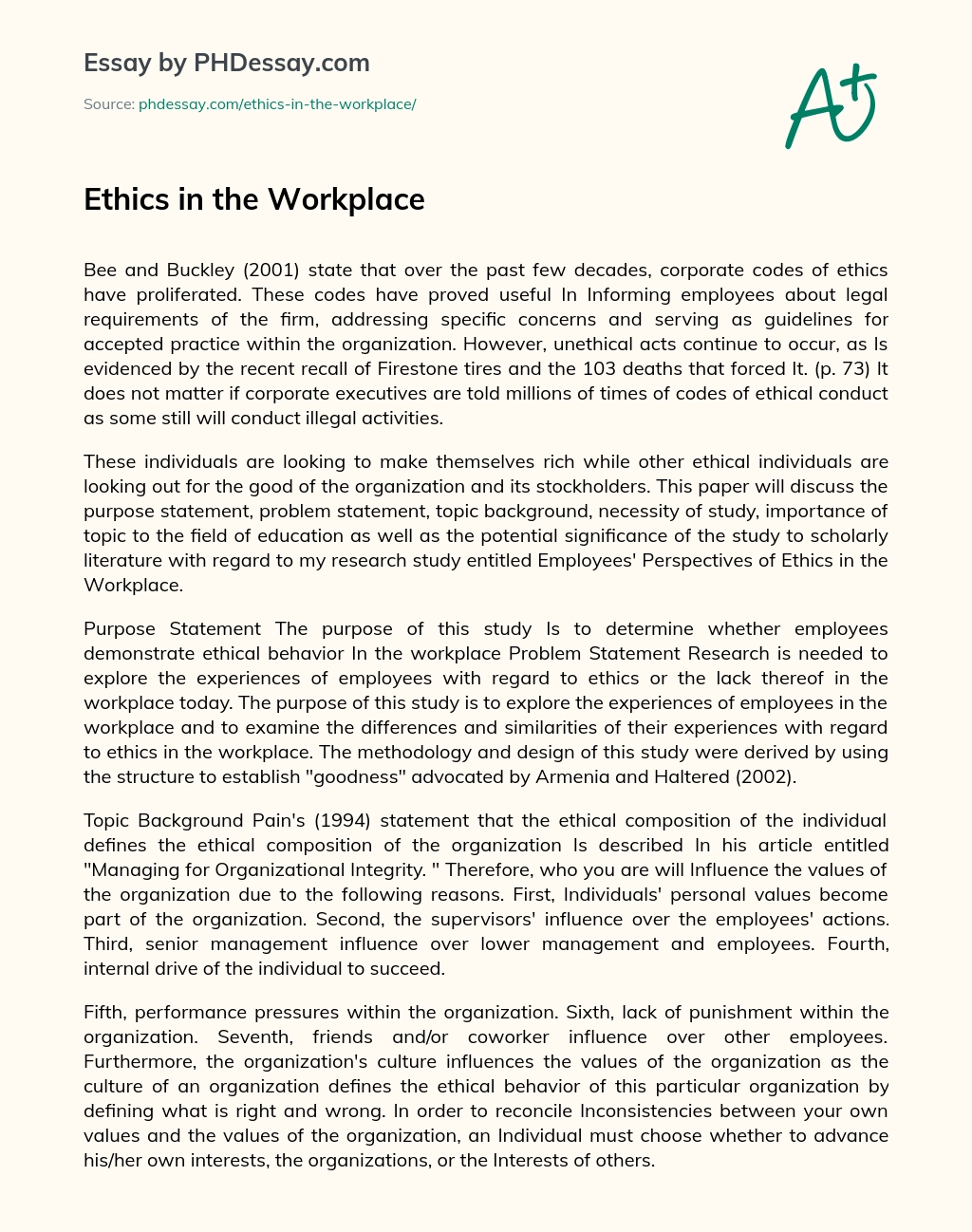 Ethics in the Workplace essay
