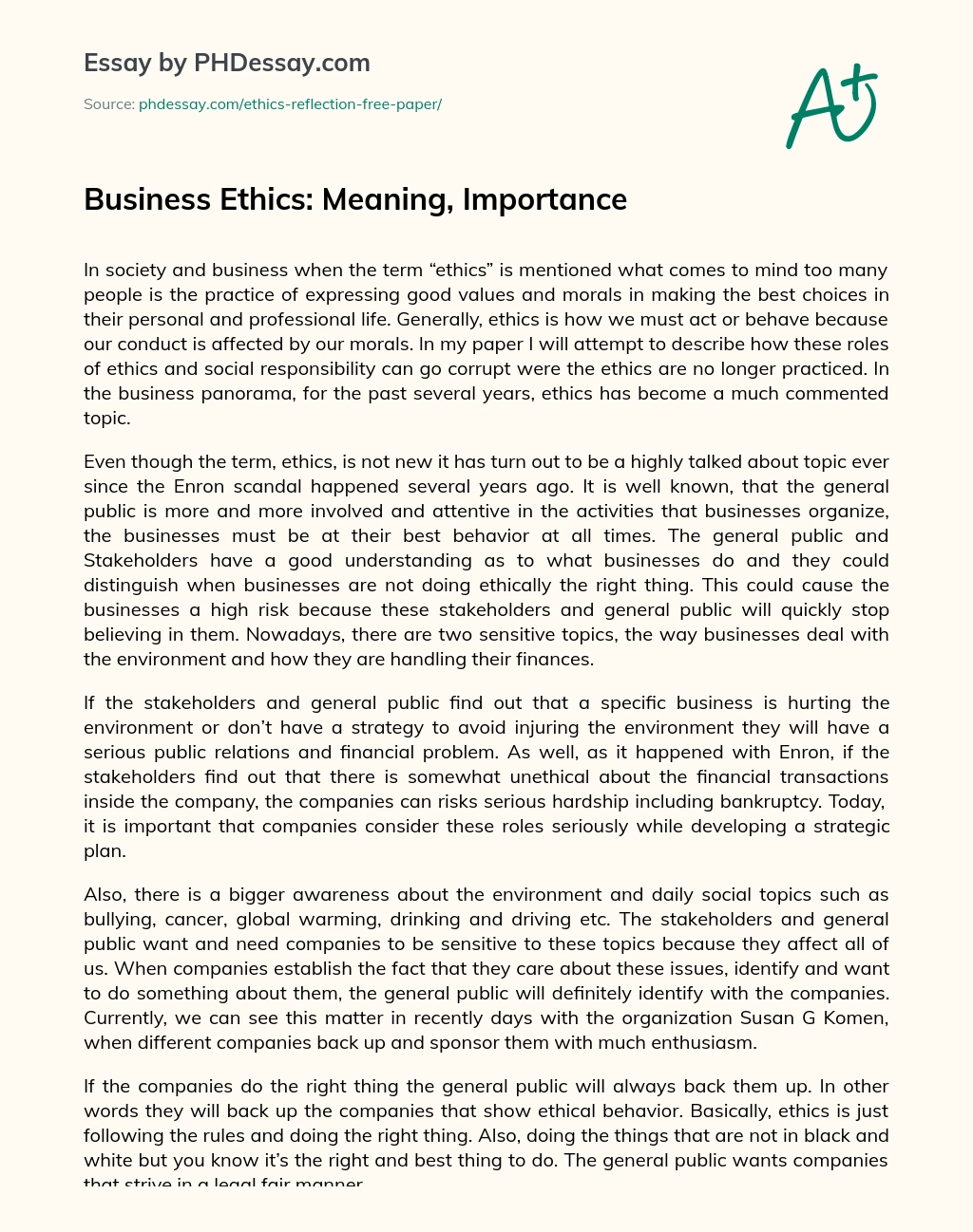 role of ethics in business essay