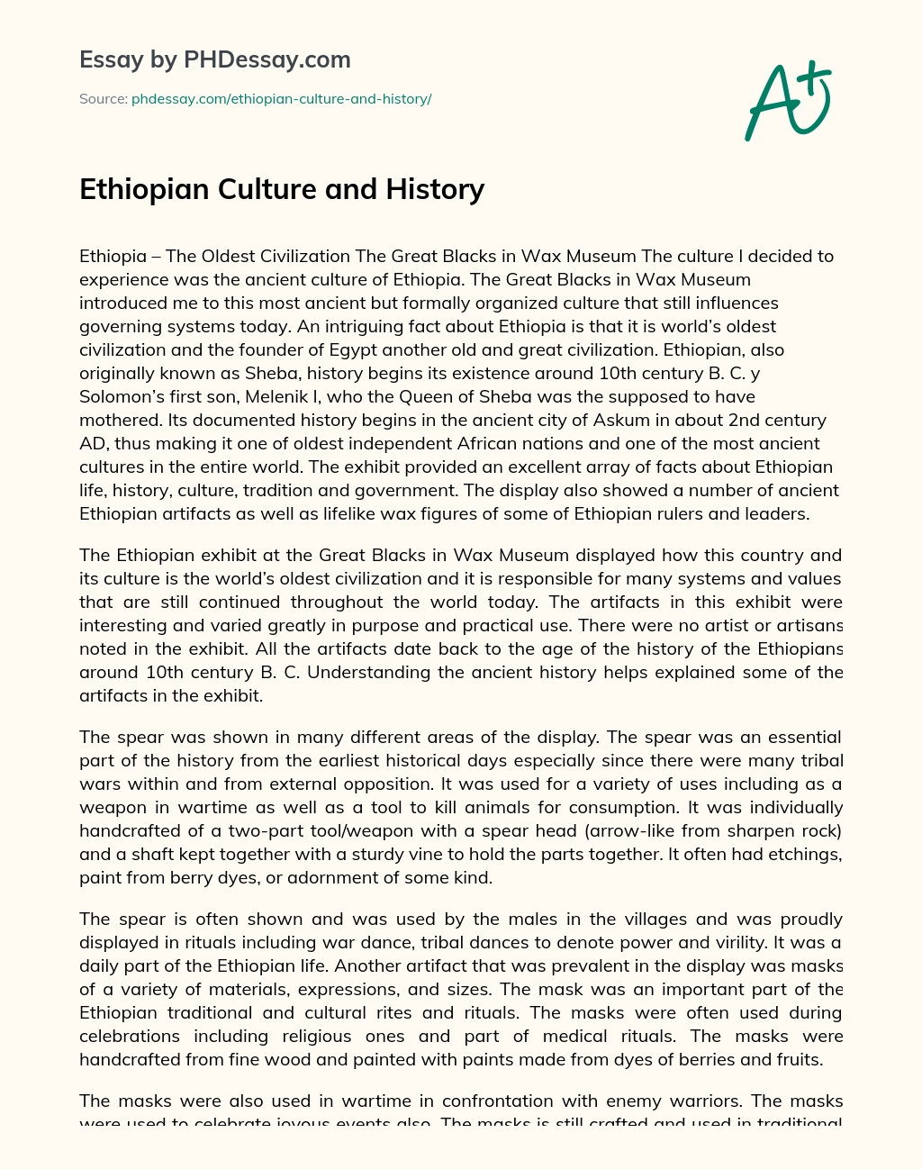 Ethiopian Culture and History essay
