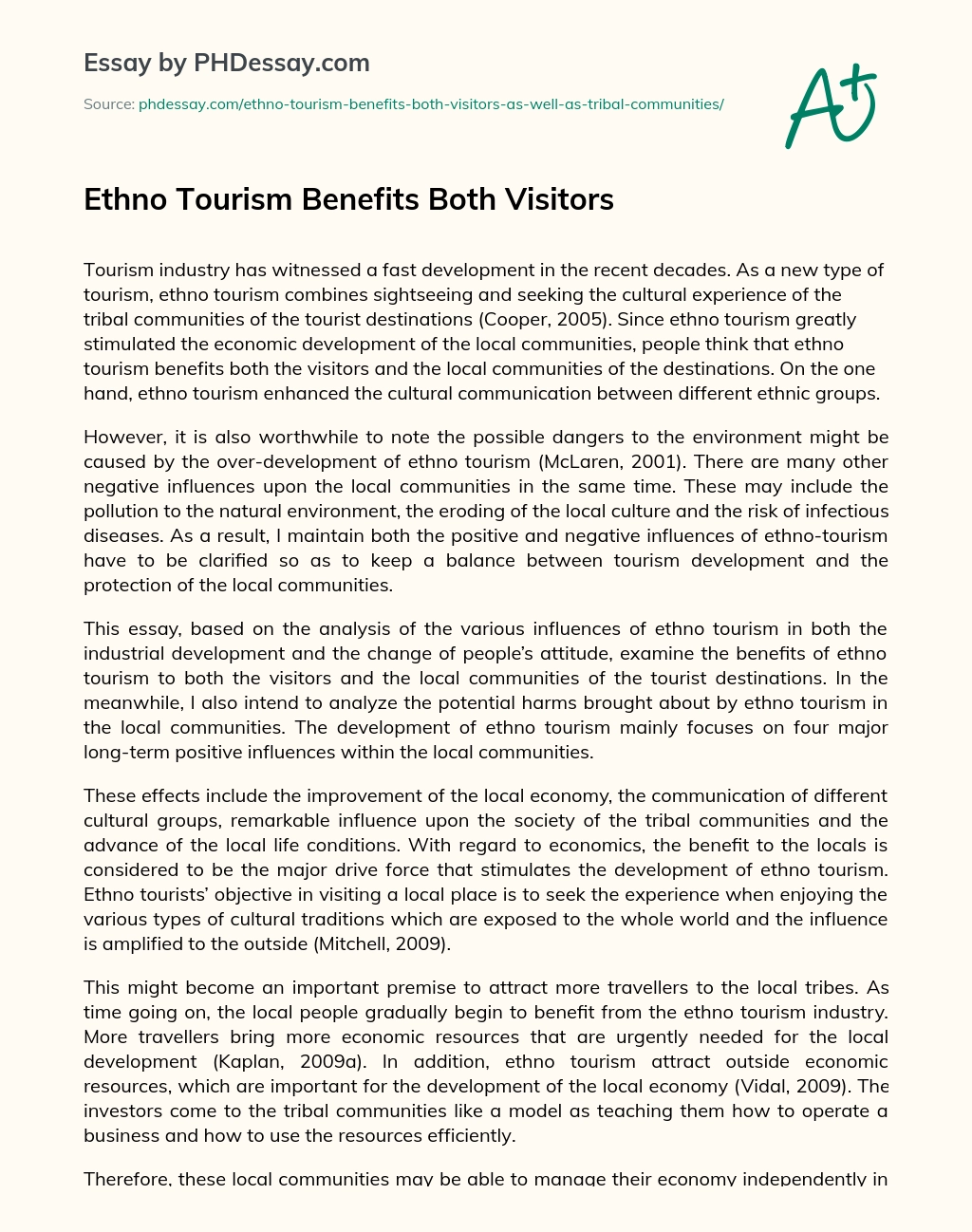 Ethno Tourism Benefits Both Visitors essay