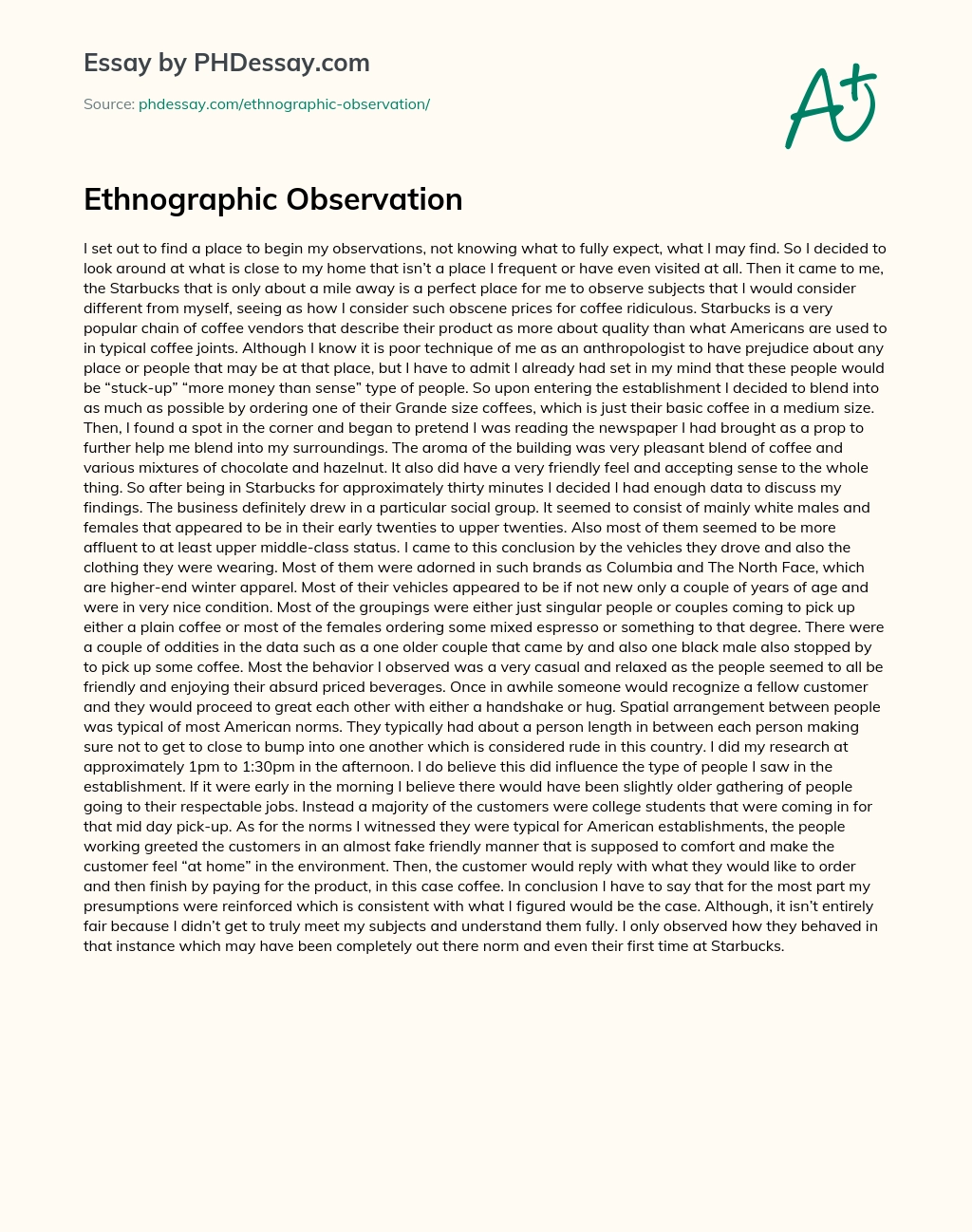 Ethnographic Observation essay