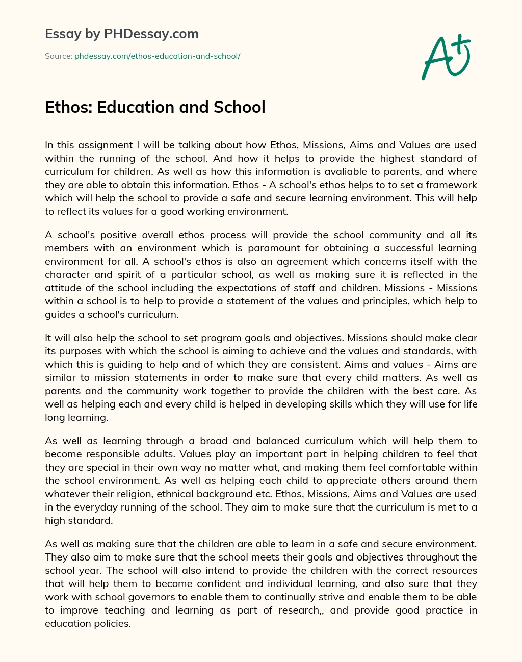 Ethos: Education and School essay