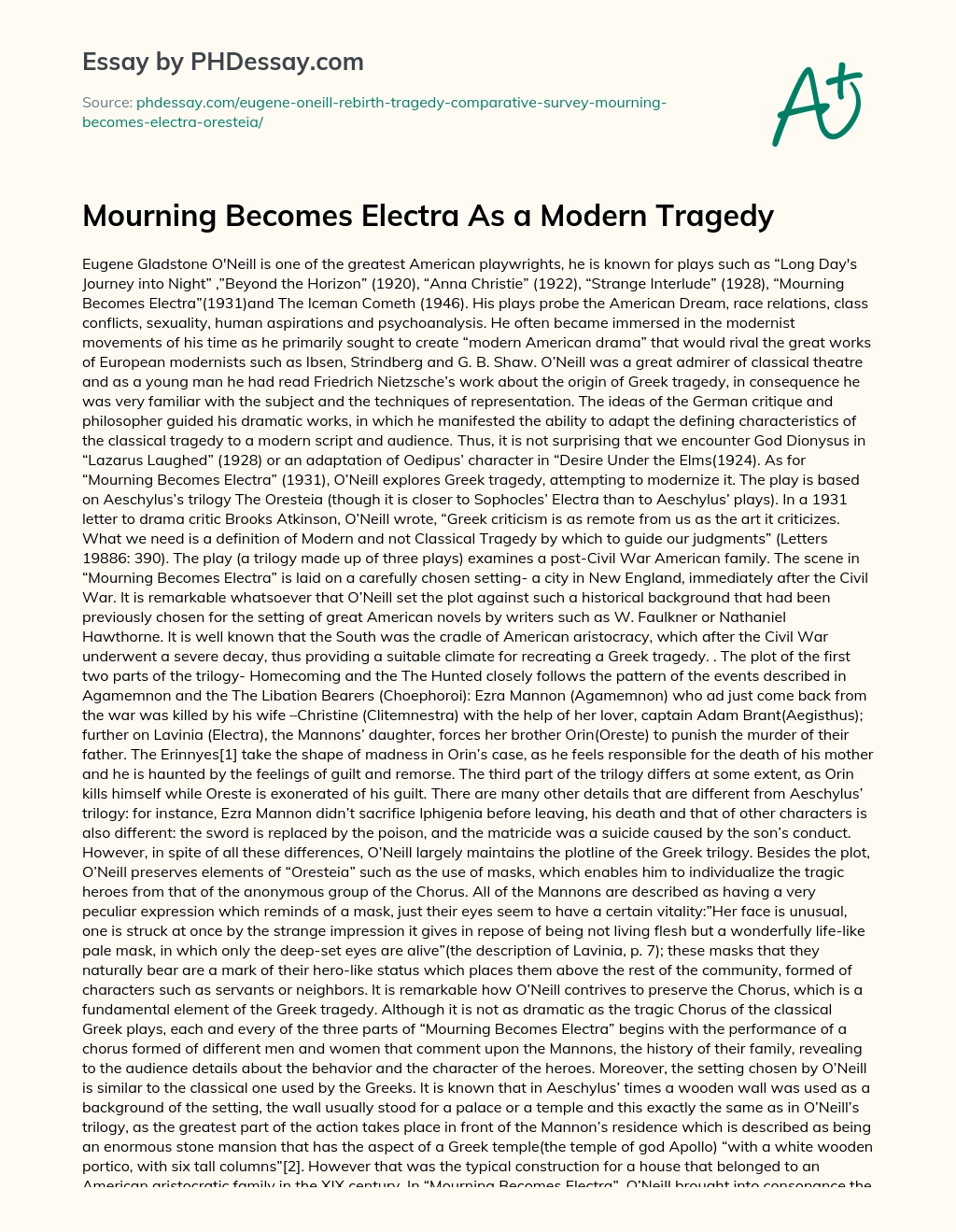 Mourning Becomes Electra As a Modern Tragedy essay