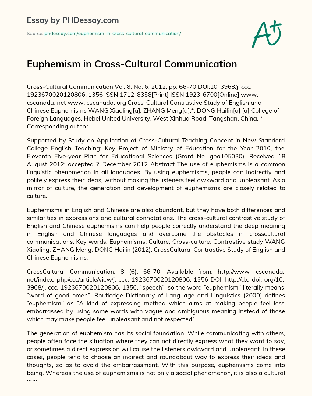 Euphemism in Cross-Cultural Communication essay