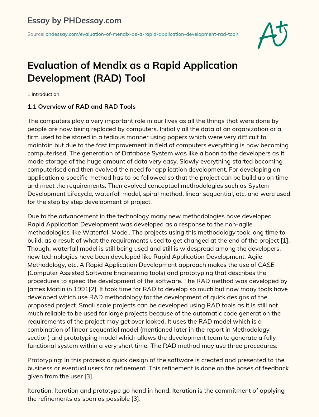Evaluation of Mendix as a Rapid Application Development (RAD) Tool essay