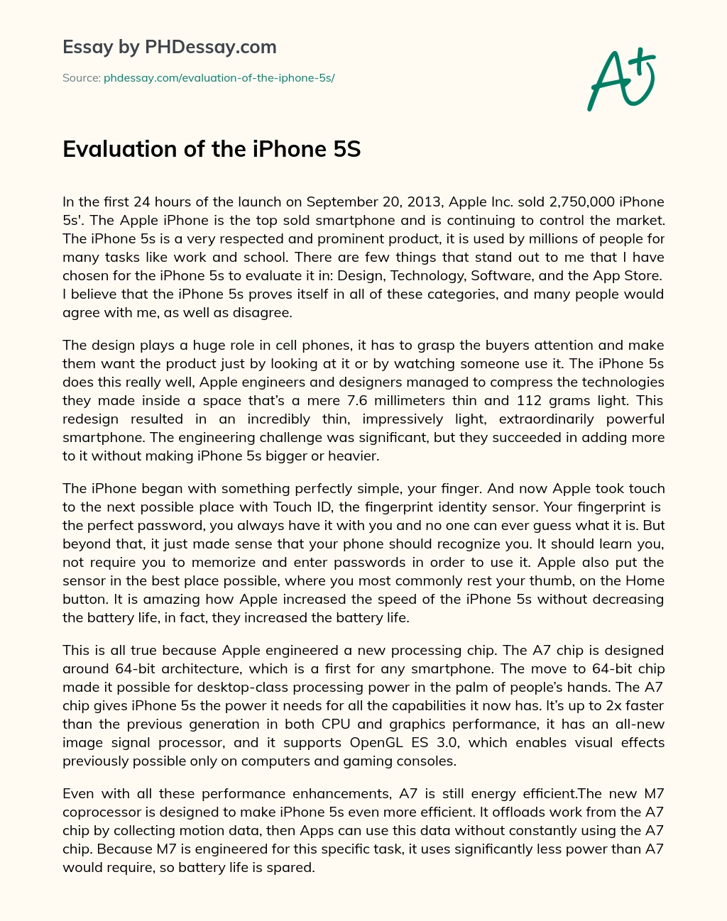 Evaluation of the iPhone 5S essay