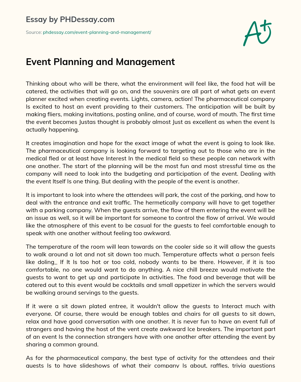 Event Planning and Management essay