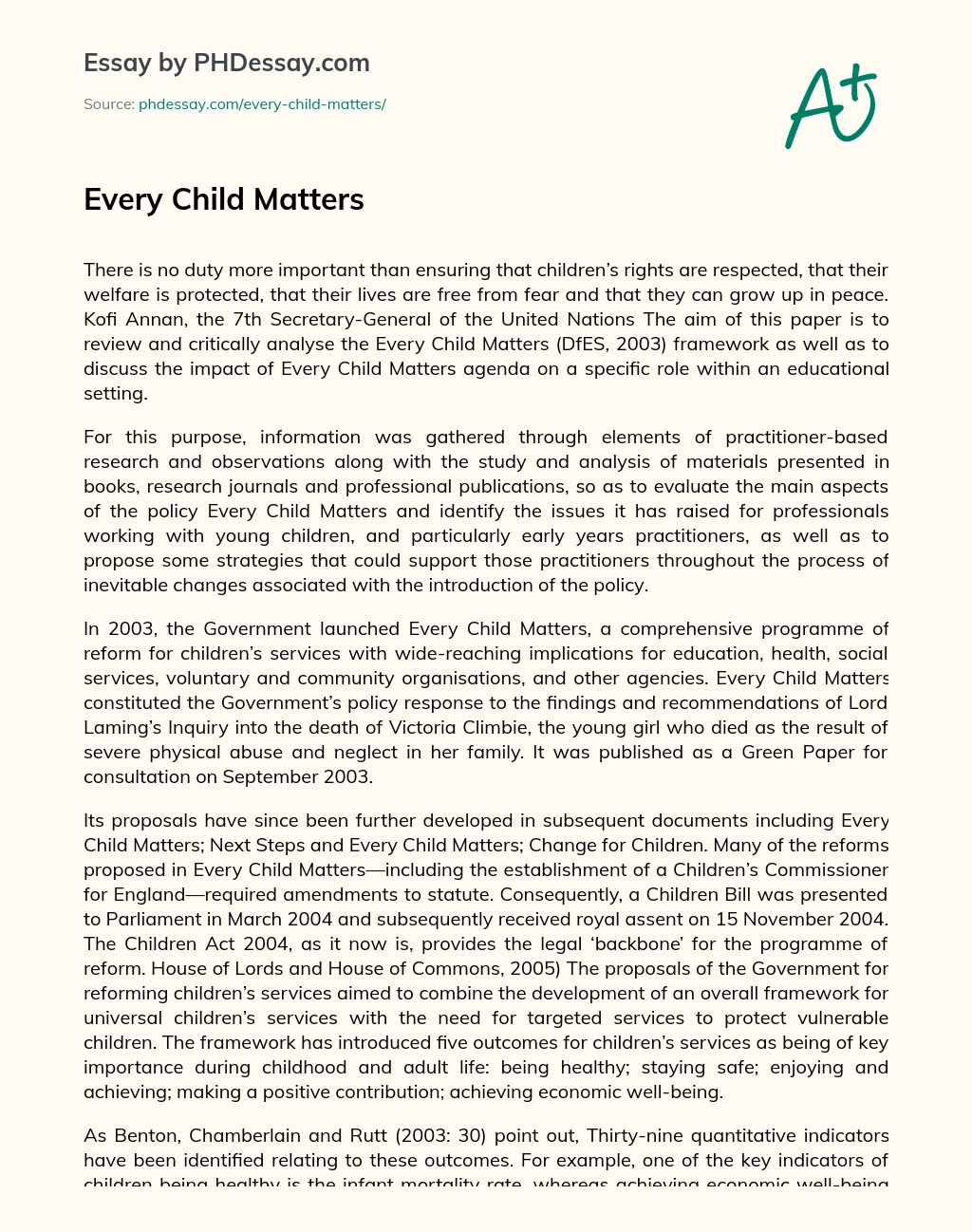 Every Child Matters essay