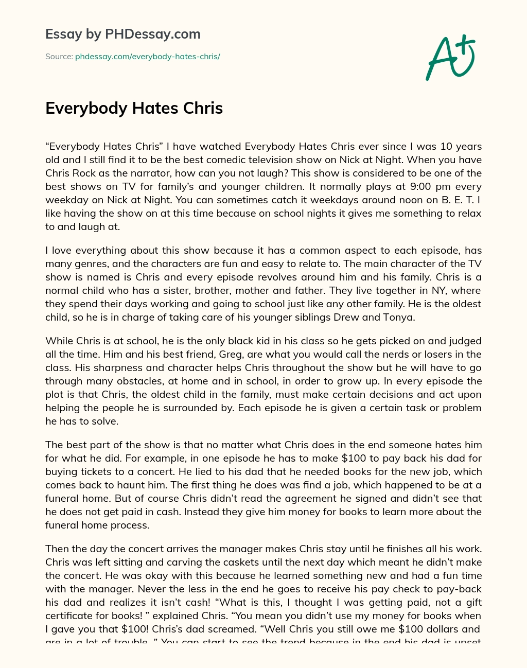 Everybody Hates Chris essay