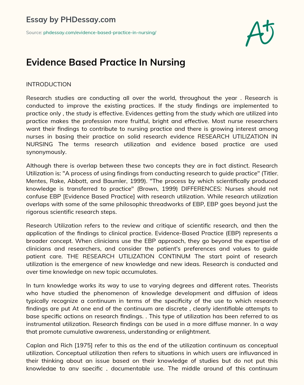 evidence based nursing essay
