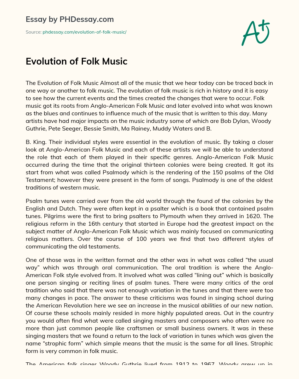 Evolution of Folk Music essay