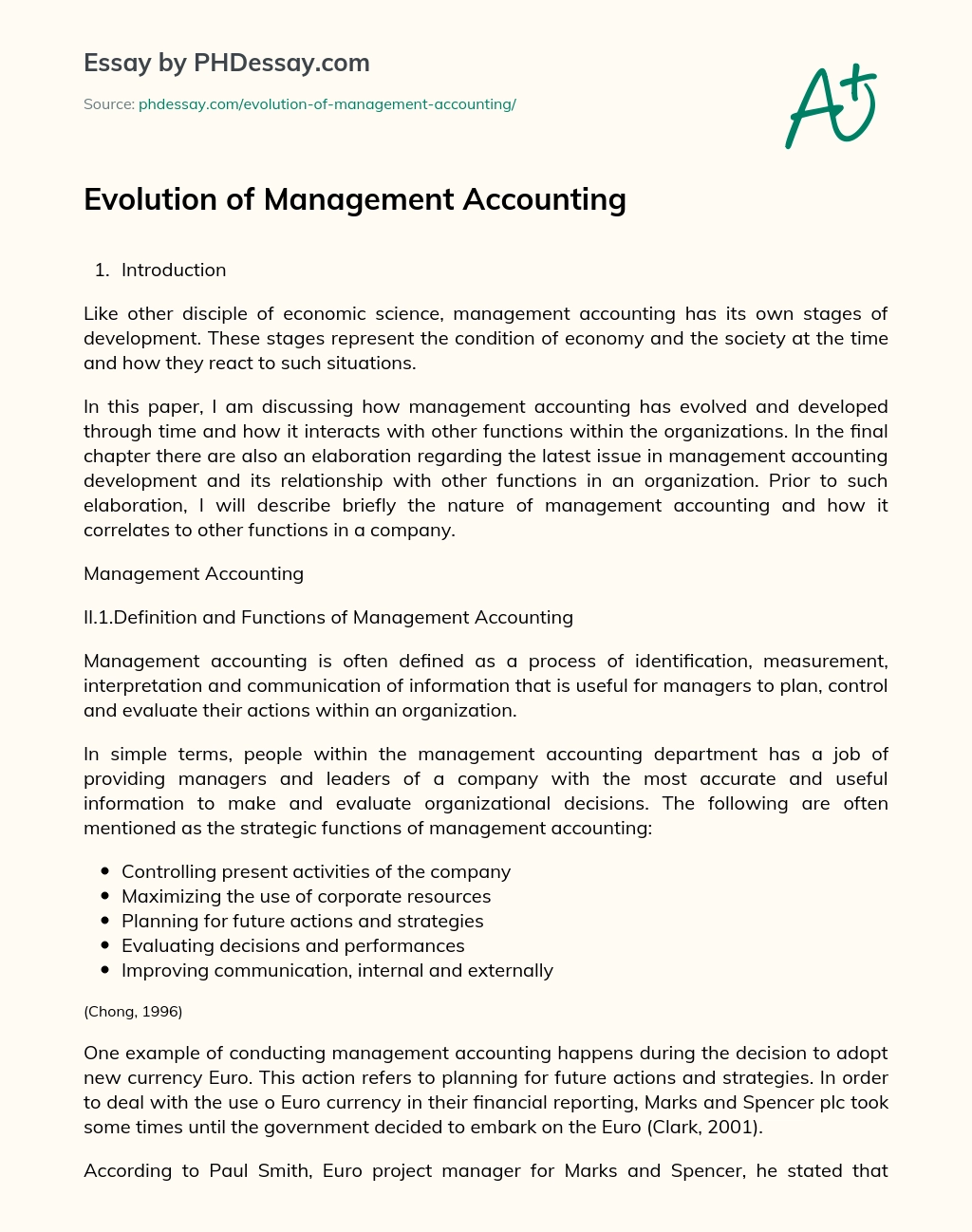 Evolution of Management Accounting essay
