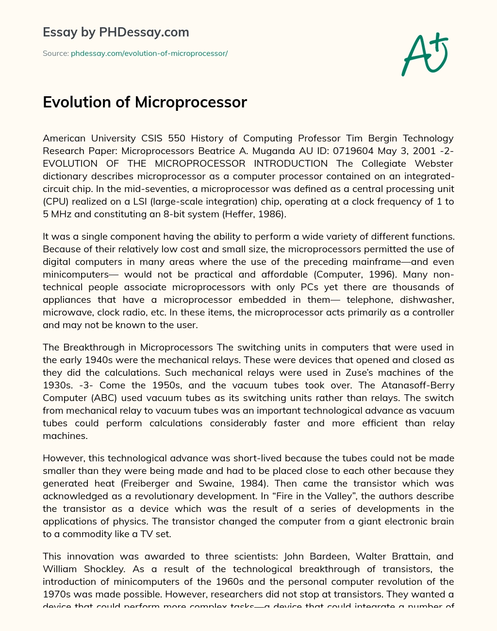 Реферат: Microprocessors Essay Research Paper The newest version