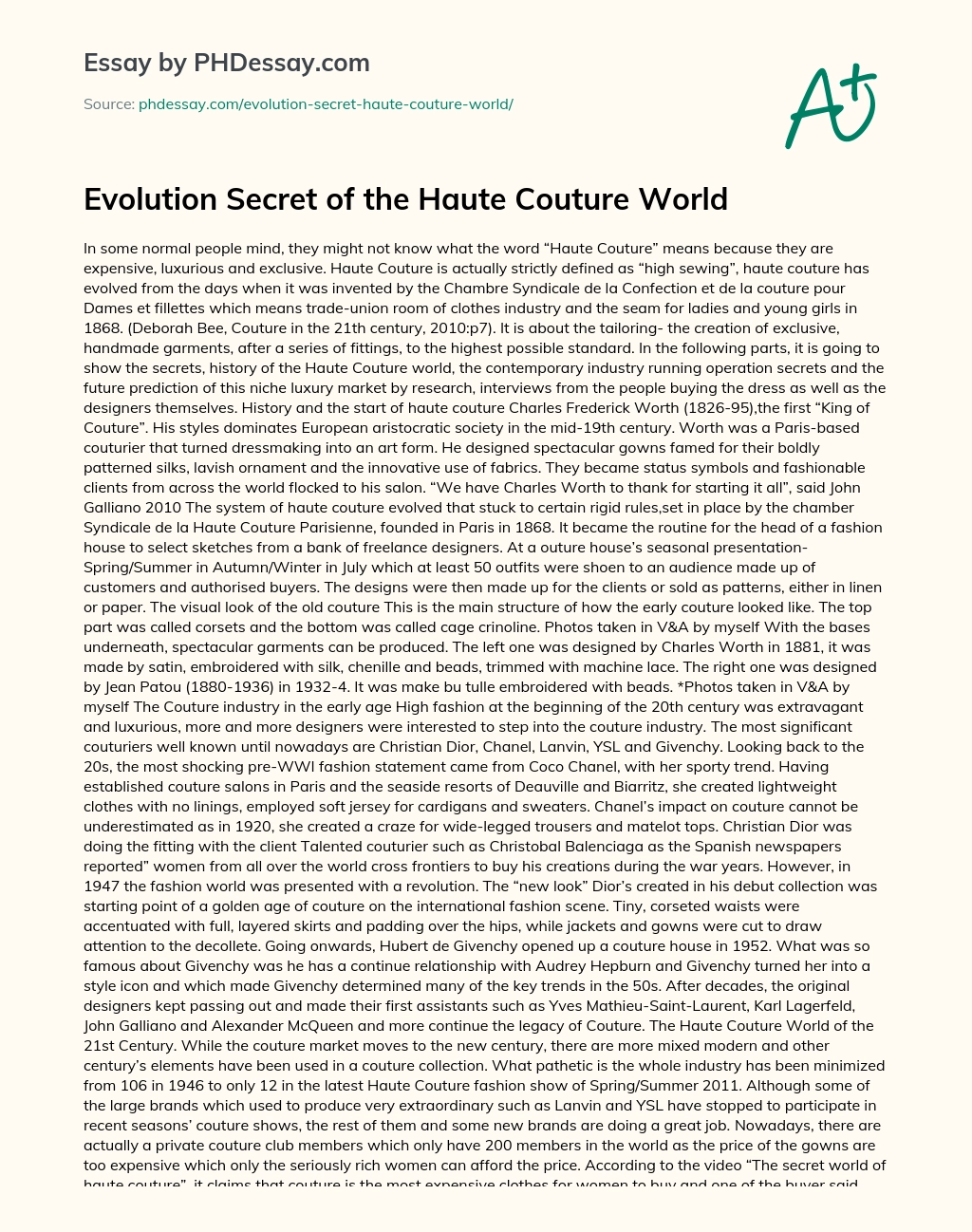 Evolution Secret of the Haute Couture World essay