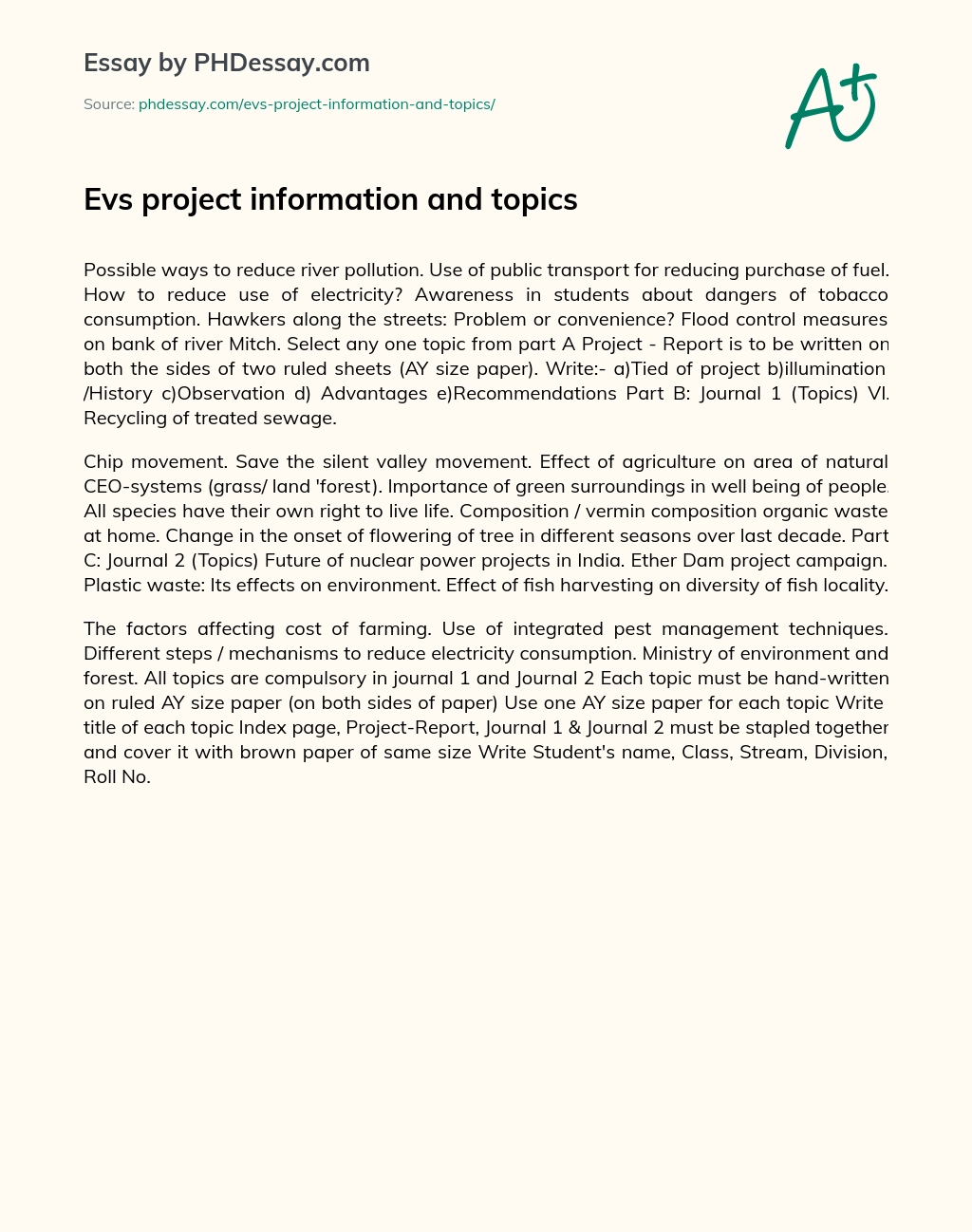 Evs project information and topics essay