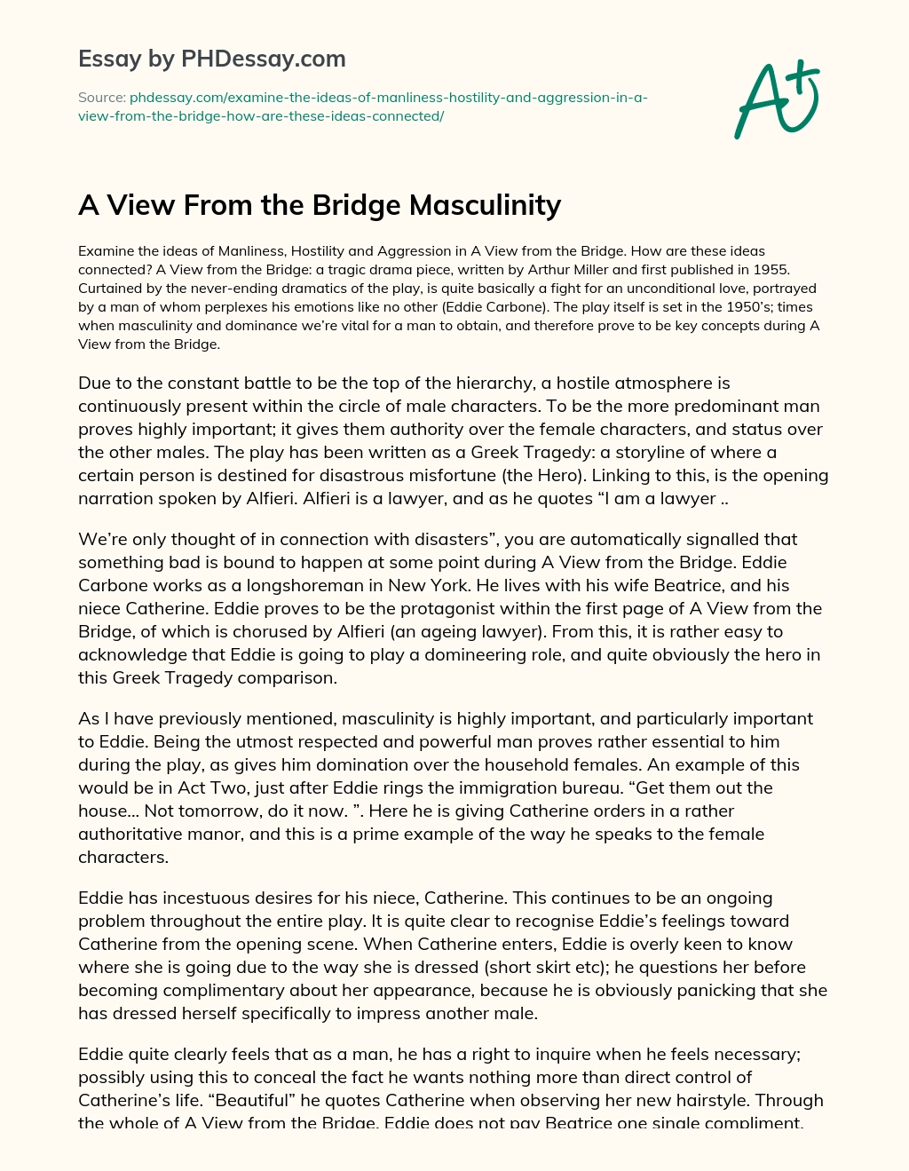 A View From the Bridge Masculinity essay