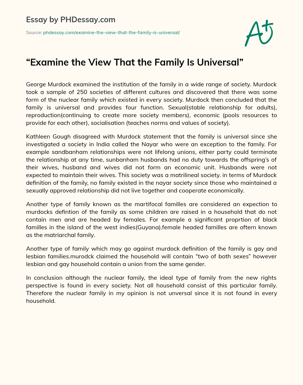 Examine the View That the Family Is Universal essay