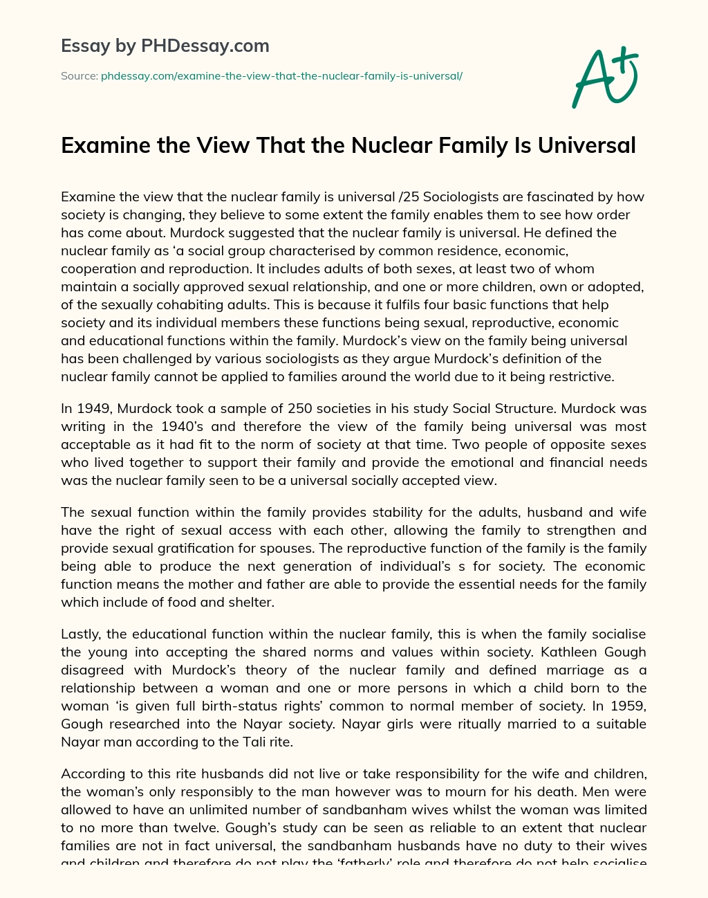 Examine the View That the Nuclear Family Is Universal essay