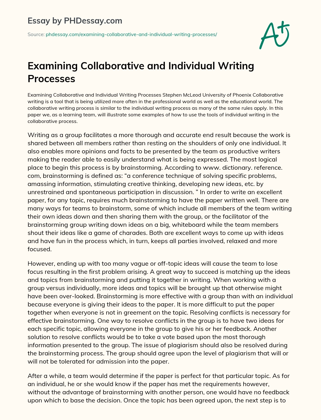 Examining Collaborative and Individual Writing Processes essay