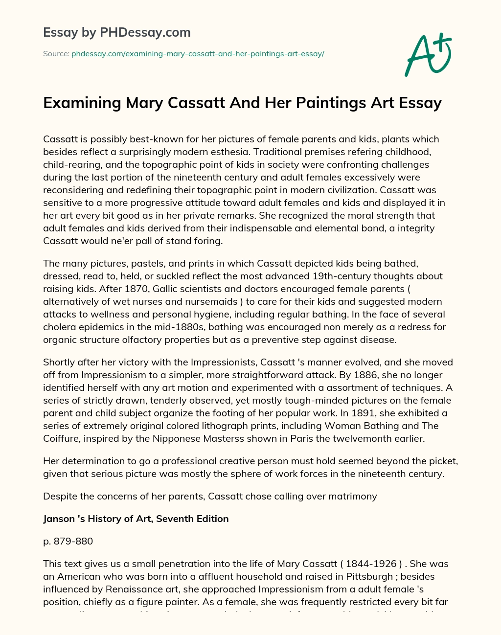 Examining Mary Cassatt And Her Paintings Art Essay essay