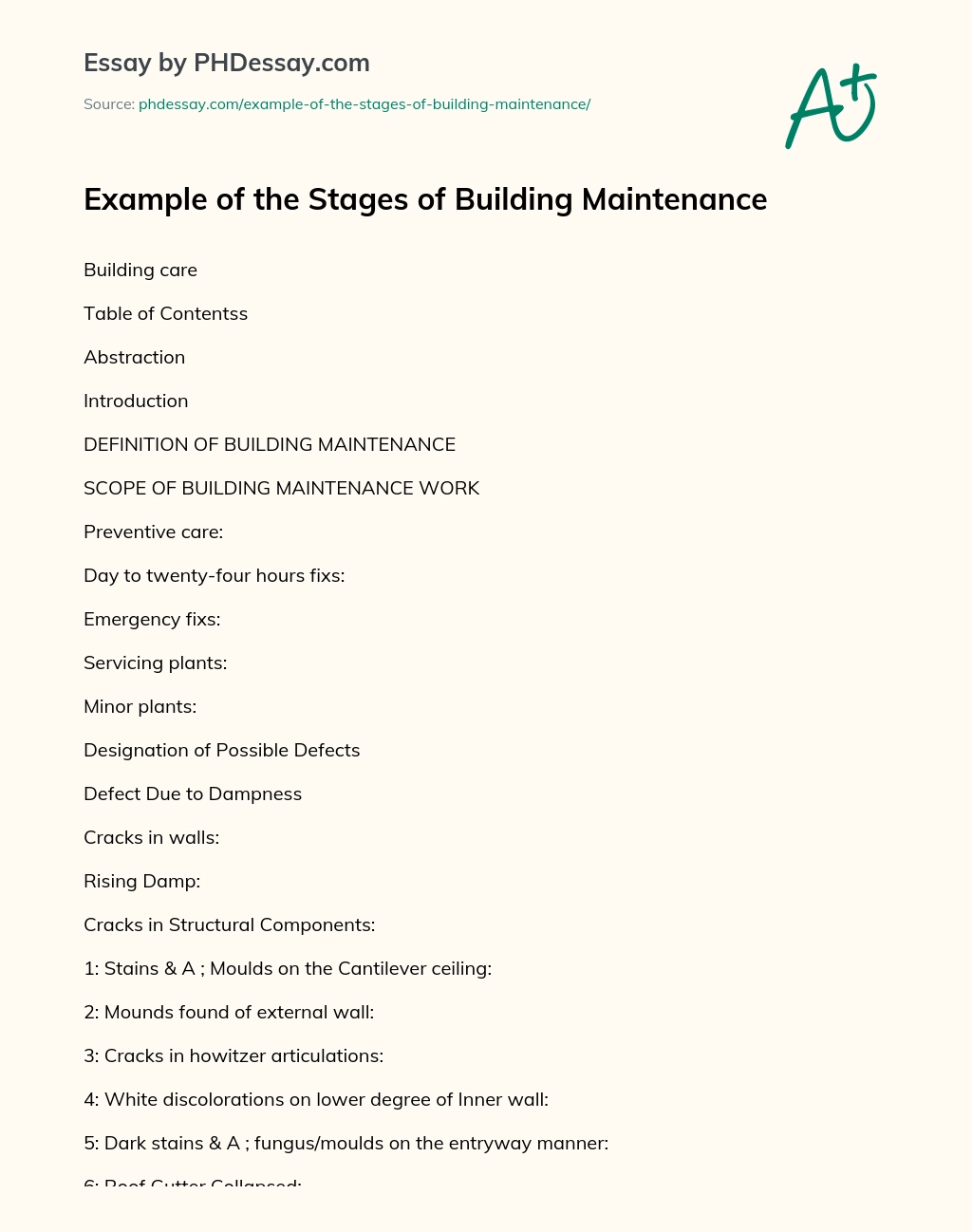Example of the Stages of Building Maintenance essay