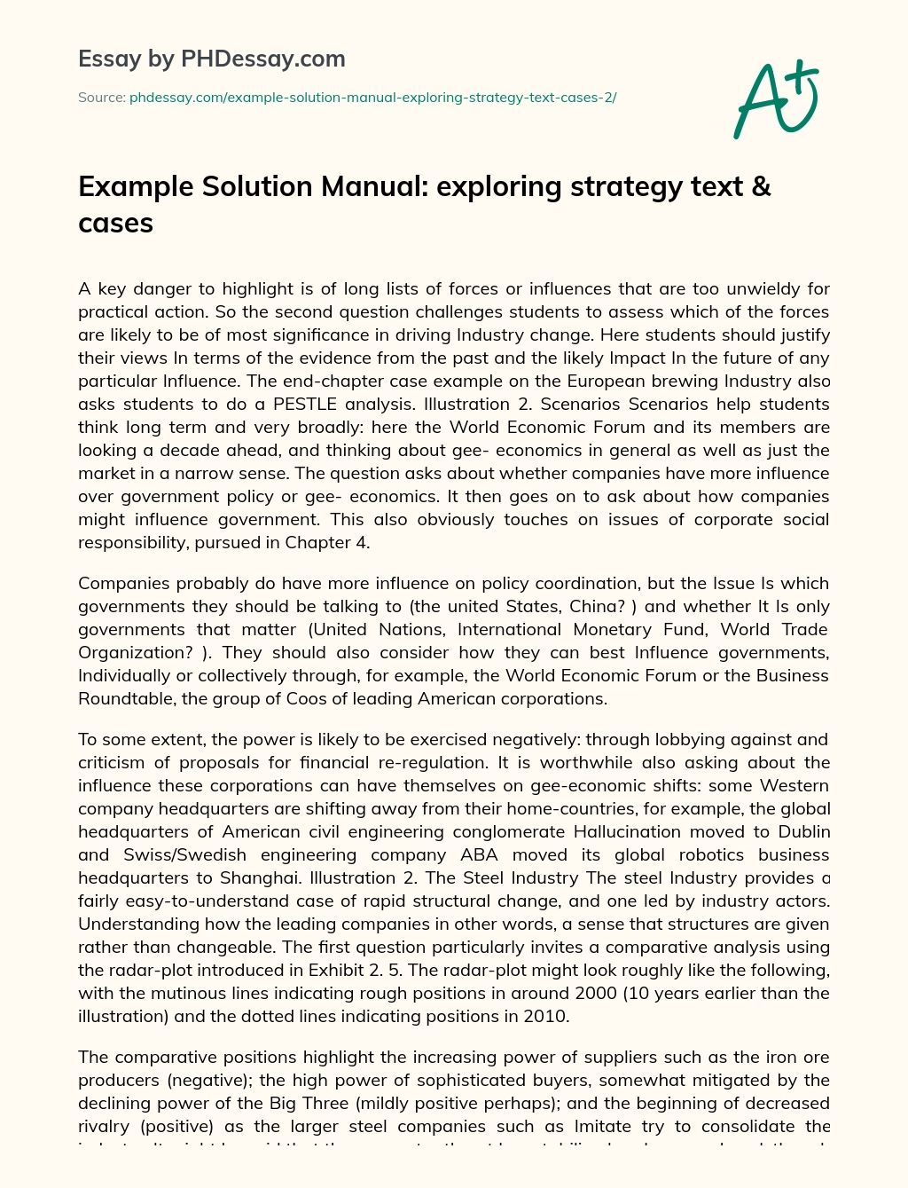Example Solution Manual: exploring strategy text & cases essay