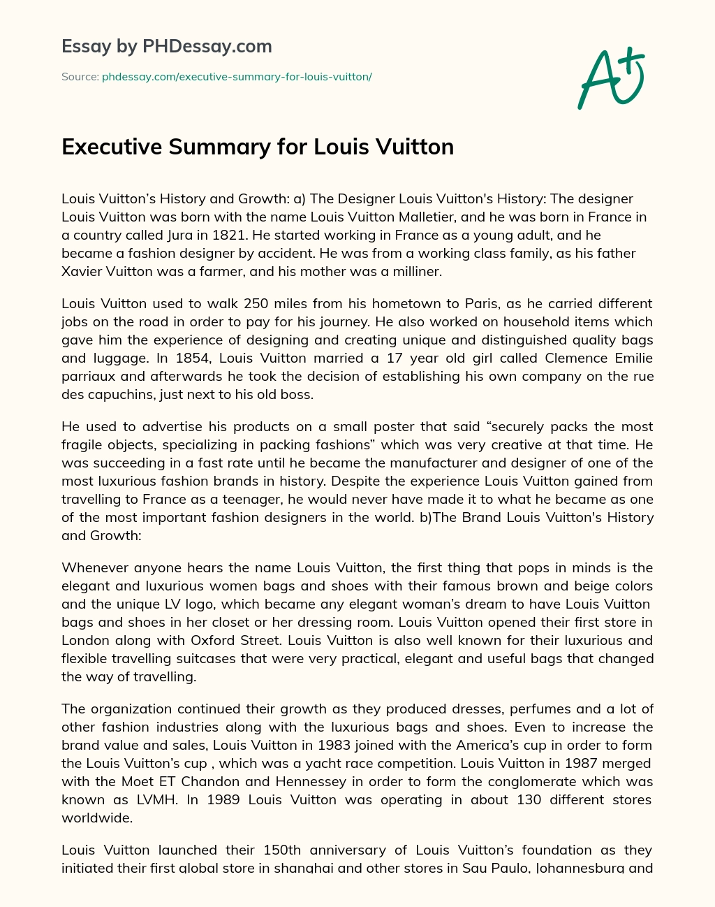 Executive Summary for Louis Vuitton essay