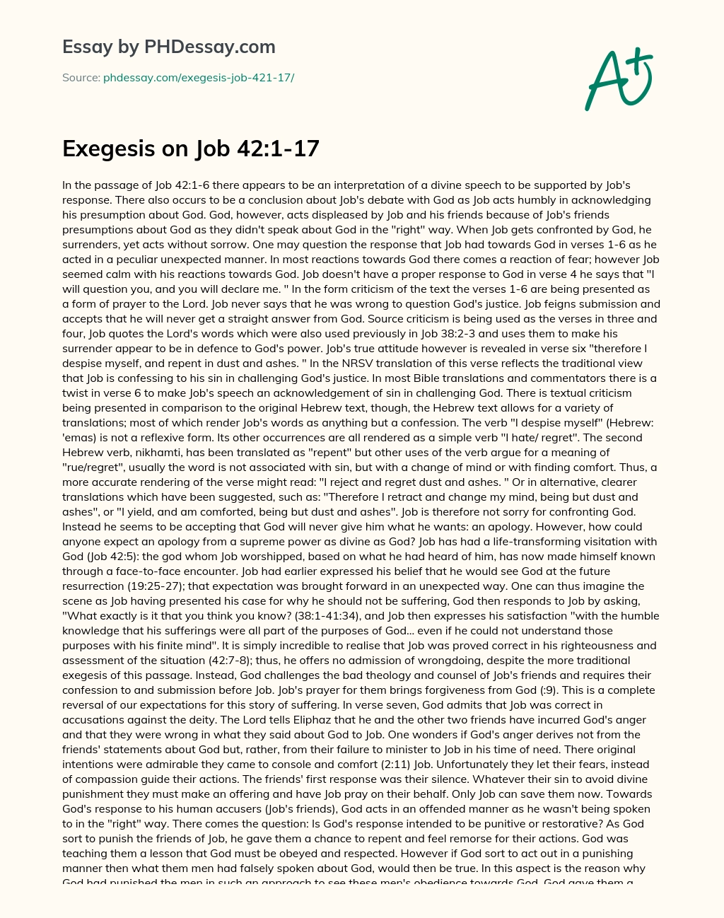 Exegesis on Job 42:1-17 essay