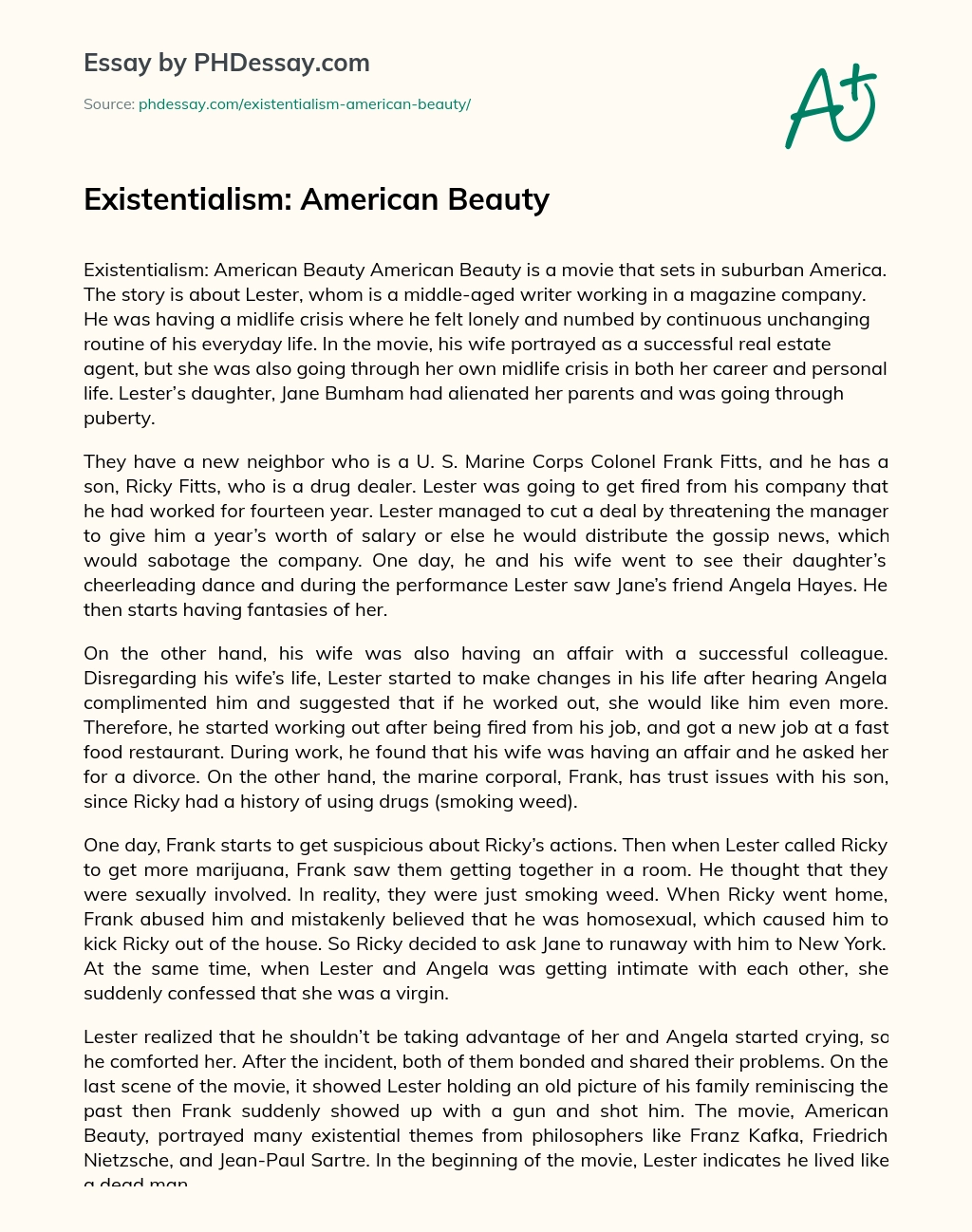 Existentialism: American Beauty essay