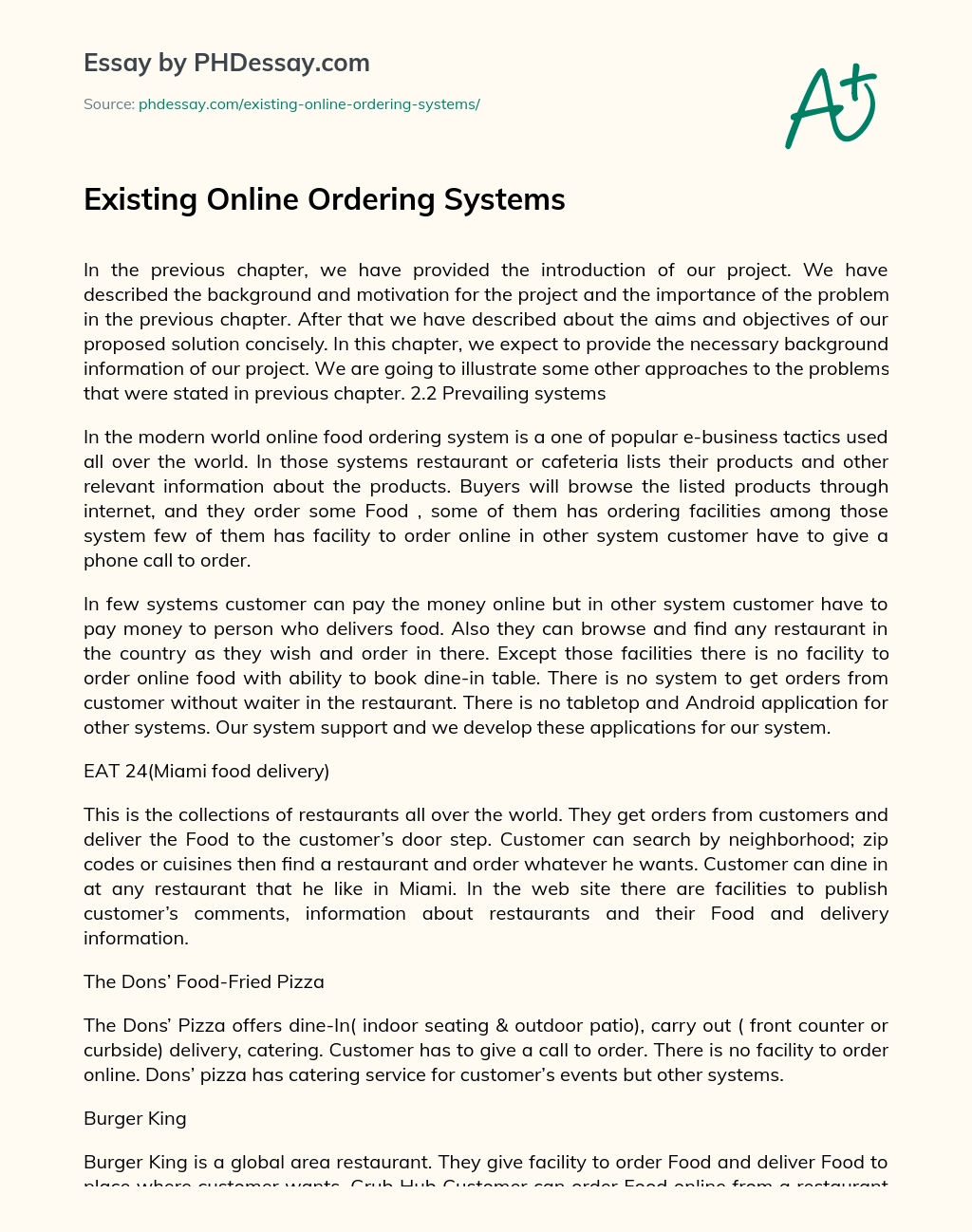 Existing Online Ordering Systems essay
