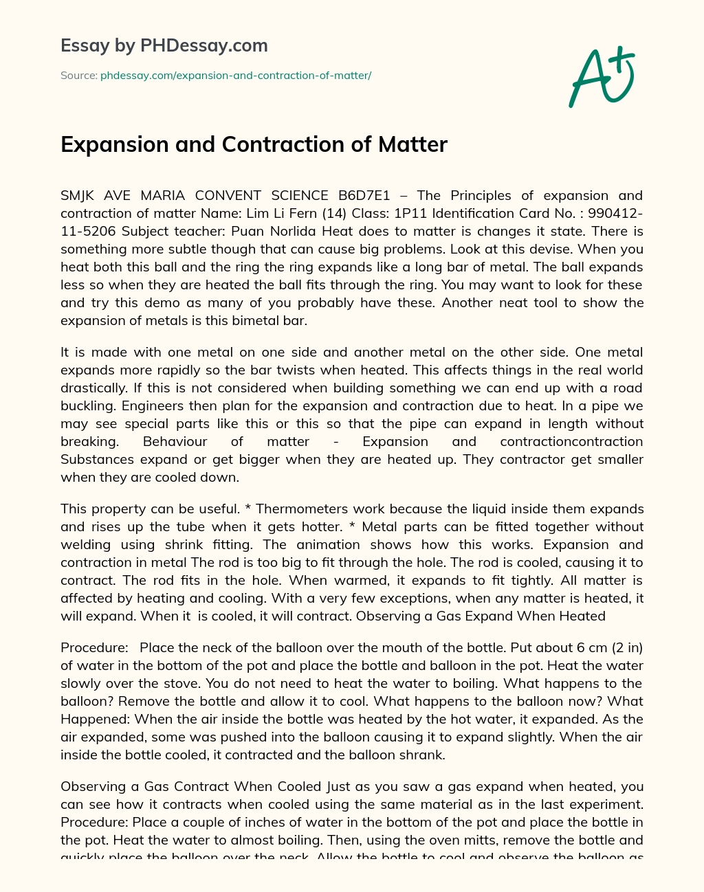 Expansion and Contraction of Matter essay
