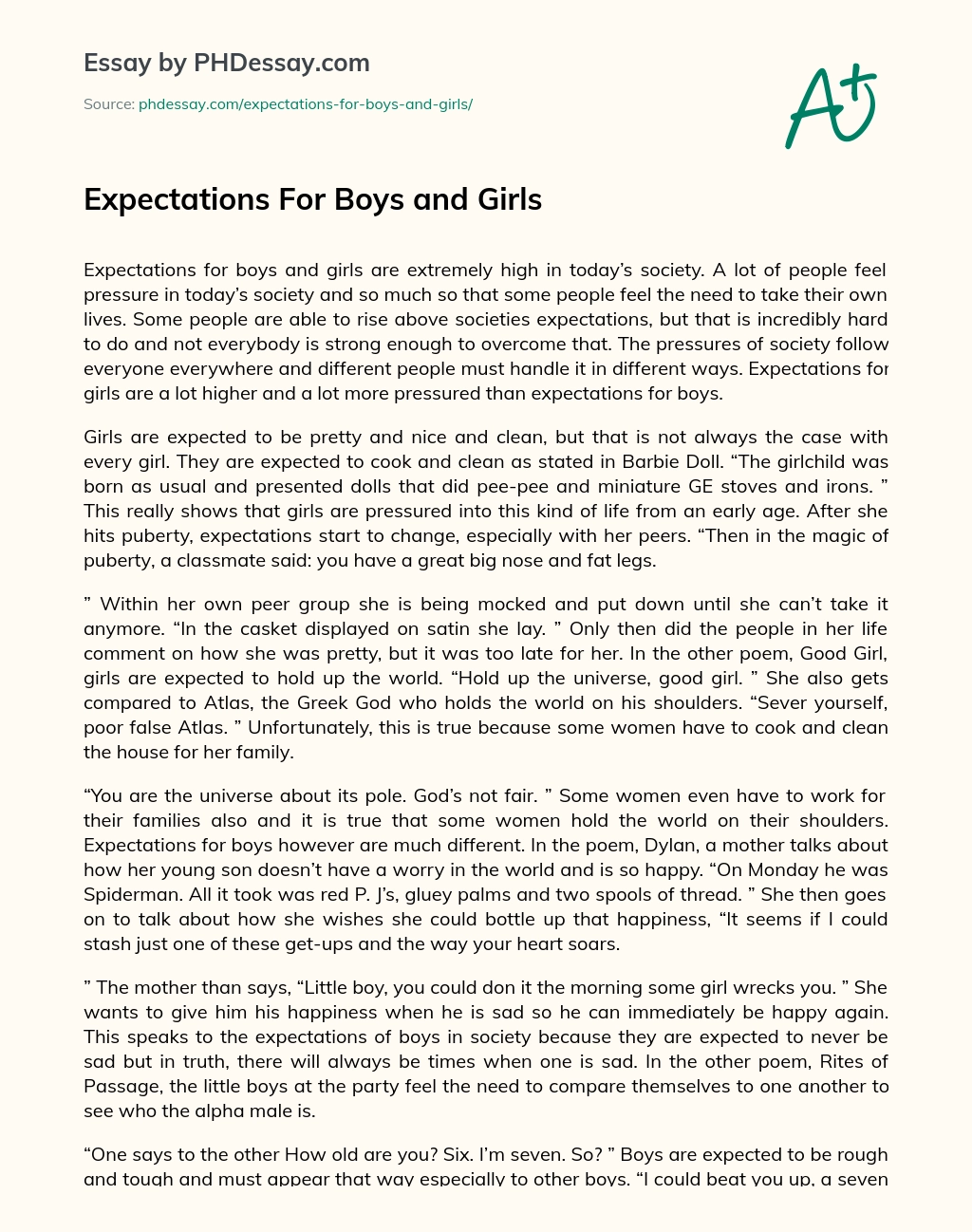 Expectations For Boys and Girls essay