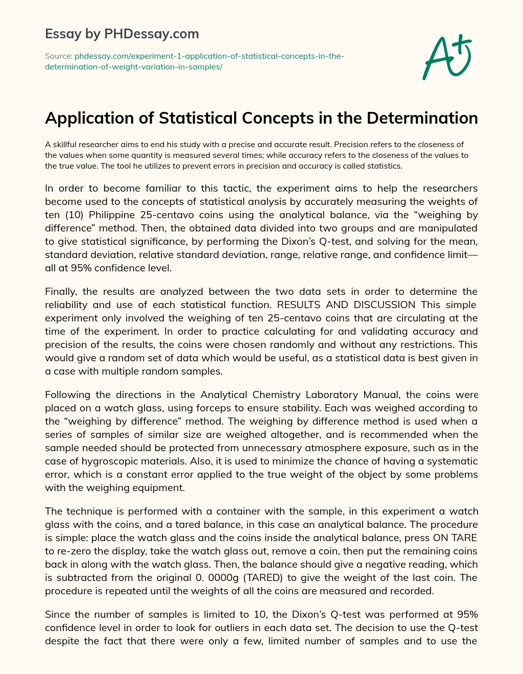 Application of Statistical Concepts in the Determination essay
