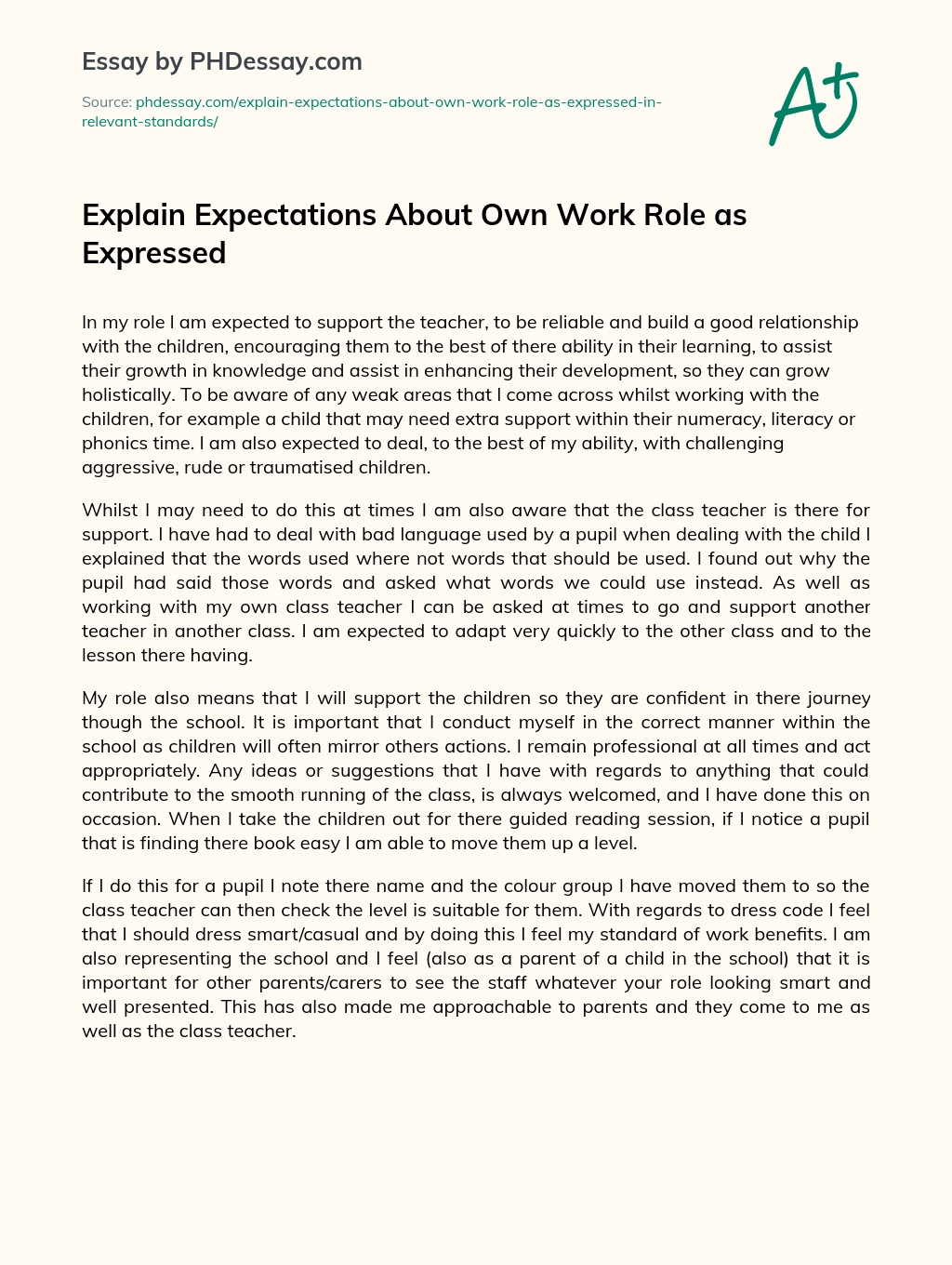 explain expectations about own work role