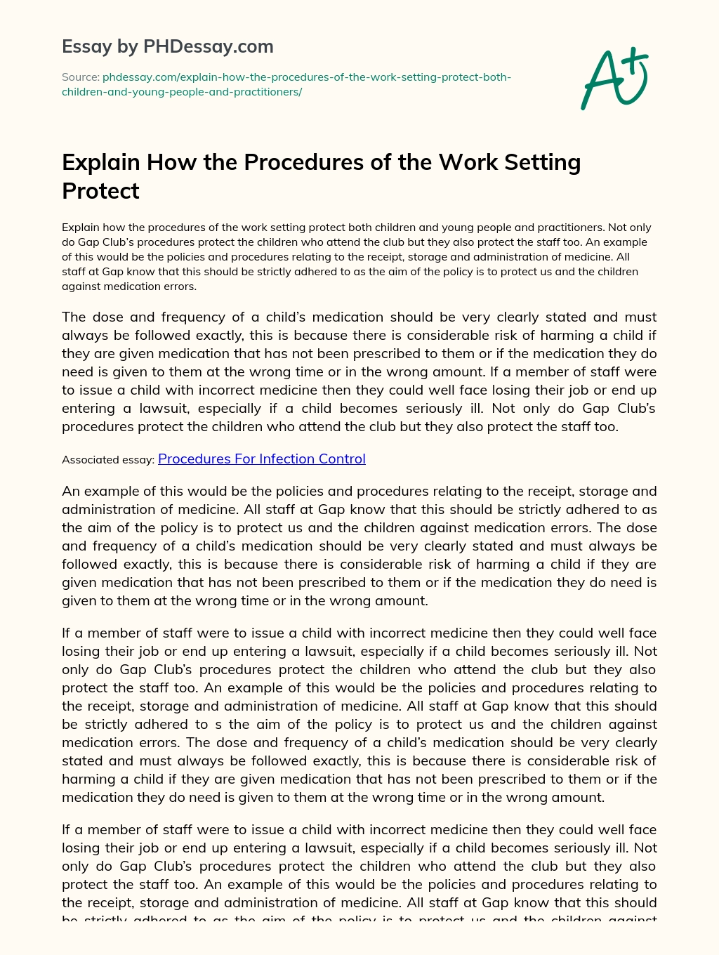 Explain How the Procedures of the Work Setting Protect essay