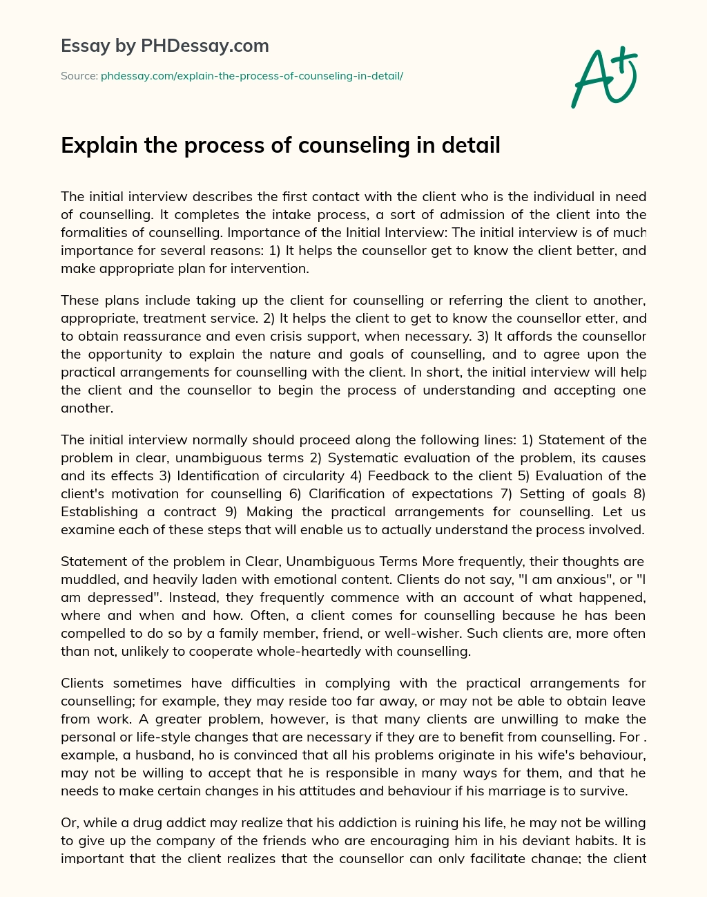 Explain the process of counseling in detail essay