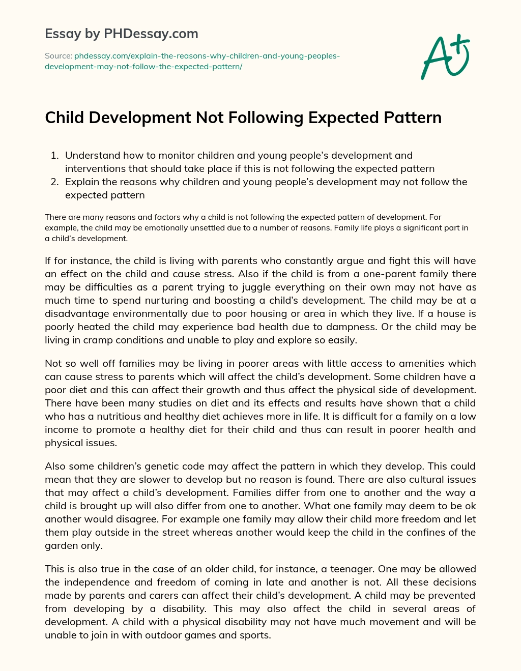 Child Development Not Following Expected Pattern essay