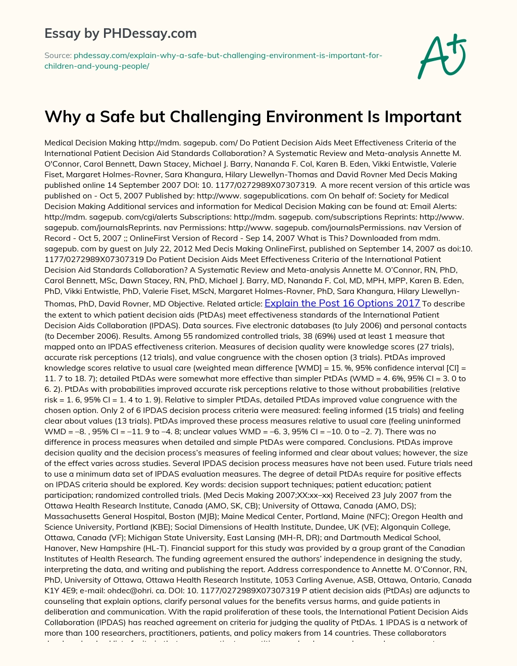 Why a Safe but Challenging Environment Is Important essay